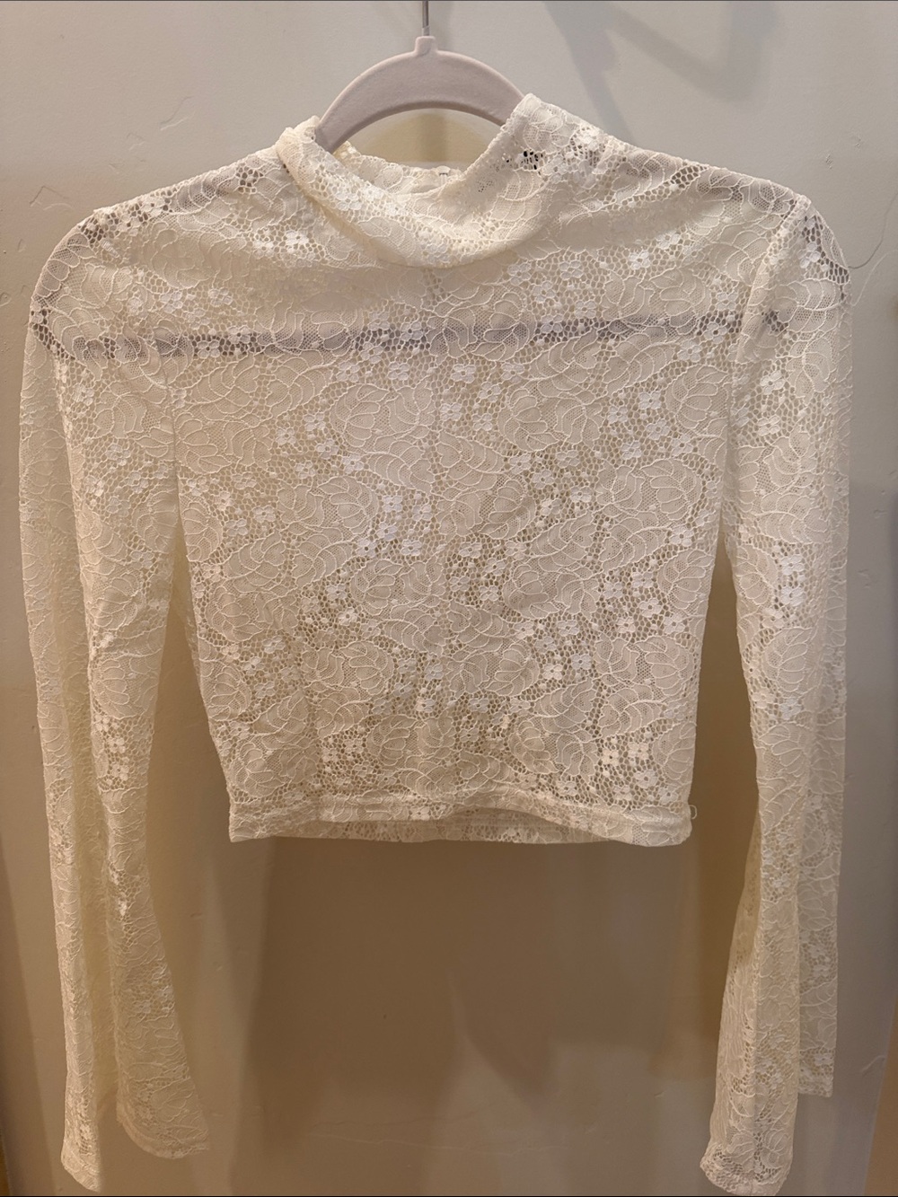 MINKPINK Ivory Lace Long-Sleeve Crop Top never worn! Beautiful